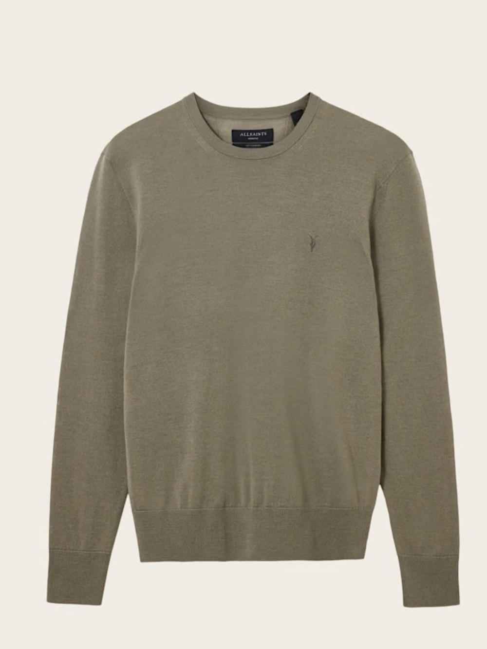 ALLSAINTS Wool Sweater Men’s Medium Mode Merino Crew Neck Ramskull Jumper Green